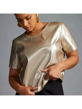 ANTHROPOLIGIE Porridge Collin Faux Leather Short Sleeve Top  Side Zip NEW  sz 3X